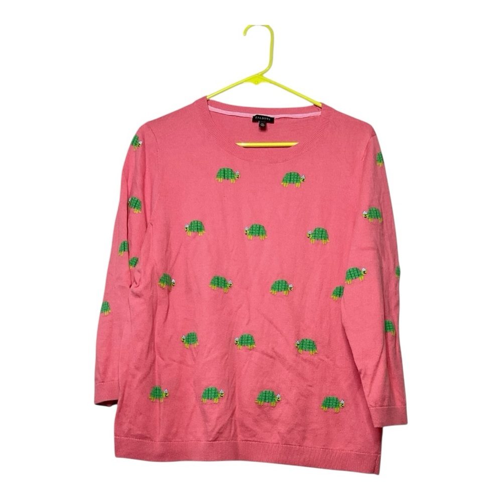 Women’s Talbots Intarsia Knit sweater with beaded turtle appliqués, size XL